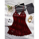 Transparent Lace Nightgown Sexy Sleepwear Female Exquisite Homewear V-neck Bra Thong Set Sleeveless Nightdress Hot Tulle Dress