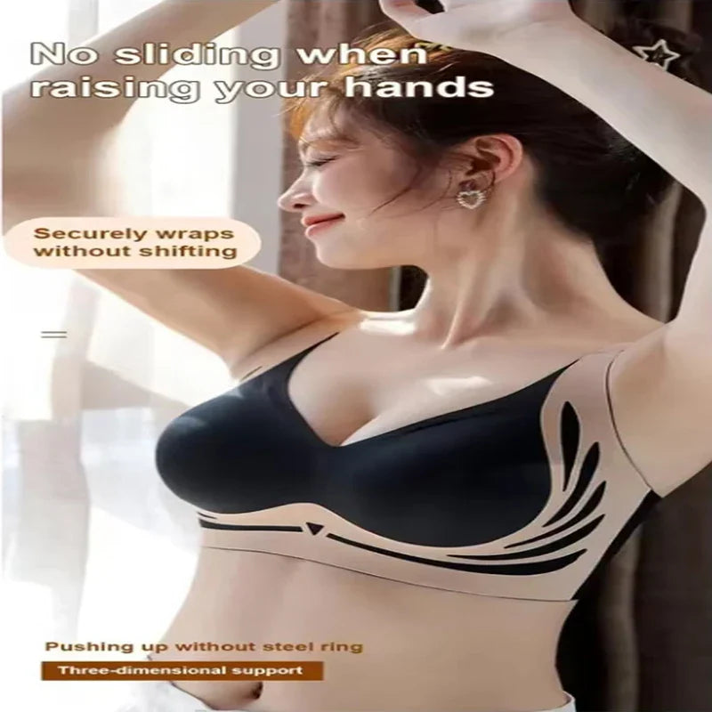Push-Up Bra Women Seamless Ladies Underwear V-neck No Steel Ring Adjustable Comfortable Thin Top Bra Breathable Gathered