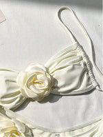 Sexy 3D Flower Patchwork Swimwear Thong Bikini 2024 Women Lace-up Swimsuit Halter Drawstring Swimming Bathing Suit Biquini Mujer