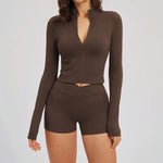 Yoga Suit Women Tracksuit Long-sleeved Jacket Shorts Suit Outfit Gym 2PCS Set Fitness Running Workout Clothes Push Up Sportswear