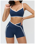 Patchwork Backless Yoga Sets Women Sportswear High Waist Gym Scrunch Bum Shorts Set Female Fitness Sports Suit Workout Clothes
