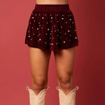 Women’s Velvet Skorts Skirts Shorts Fashion Autumn Elastic High Waist Pearl Studded Skirt Shorts Elegant Christmas Female Shorts