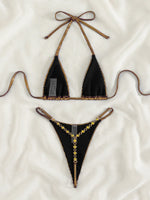 Luxury Jewelled Rhinestones Bikinis Sets Women Shiny Sequin Blue Gold Triangle Swimsuit 2024 Brazilian Bathing Suit Swimwear