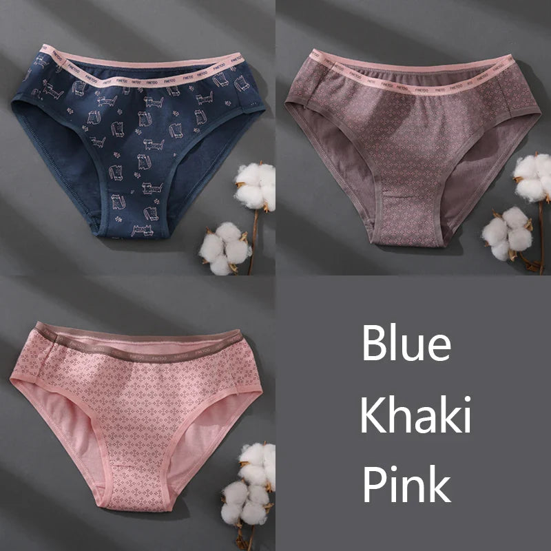 Women Printing Floral Panties 3Pcs/set Low-Rise Cotton Briefs Female Comfortable Underwear Female Soft Panties Lingerie M-2XL