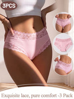 3PCS/Set Women's Sexy Lace Panties High Waist Hollow Out Briefs Breathable Underwear Female Elastic Soft Lingerie XS-XXL