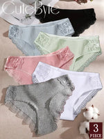 New 3Pcs/set Women's Cotton Panties M-2XL Women Patchwork Lace Underwear Sexy Low Waist Briefs Ladies Comfortable Underpants