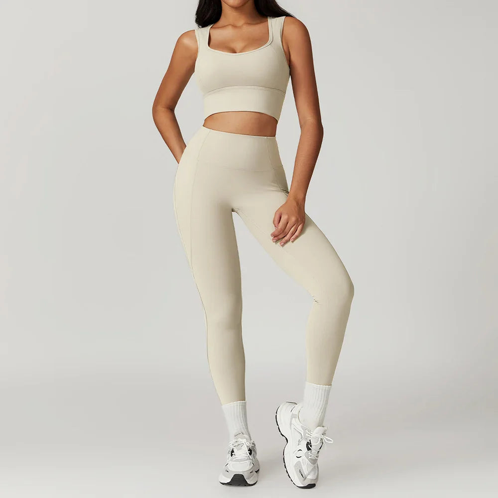 2 Pieces Yoga Suit Women Sexy Tight-Fitting Fitness Sports Set Gym Bra Elasticity High Waist Leggings Female Athletic Wear 8793
