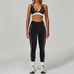 Pad 2PCS Yoga Set Sports Bras V-Neck Halter Pocket Fitness Workout Running Leggings Gym Woman Active Wear Clothing XP26