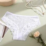 1PCS Bikini Lace Briefs Panties Women's Transparent Lingerie Sexy Female Underpants Floral Lace Perspective Waist Band Briefs