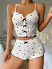 Women Cute Pajama Set Heart Print Lettuce Trim Bow Front Cami Top and Shorts Pj Set Soft Sleepwear test