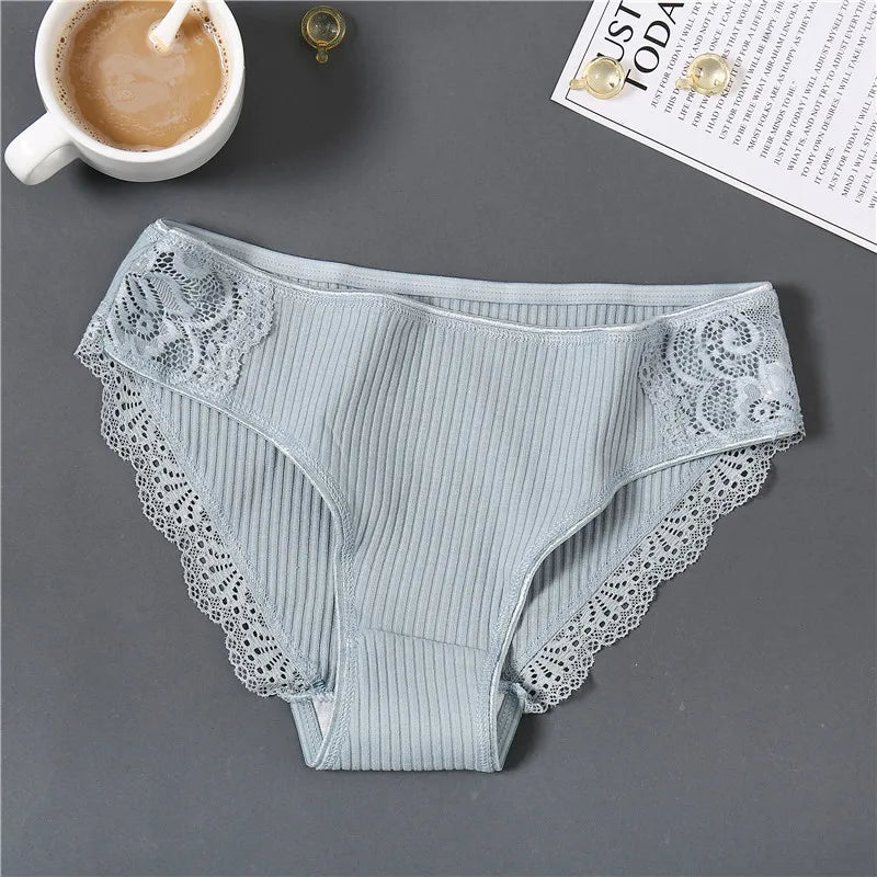 3Pcs/set Women's Cotton Panties M-2XL Women Patchwork Lace Underwear Sexy Low Waist Briefs Ladies Comfortable Underpants 2022