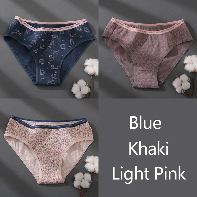 Women Printing Floral Panties 3Pcs/set Low-Rise Cotton Briefs Female Comfortable Underwear Female Soft Panties Lingerie M-2XL