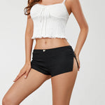Women Side Split Shorts Pajama Shorts Y2K Soft Comfy Ruched Elastic Waist Lounge Pants Stretch Sleep Pj Bottoms Sleepwear