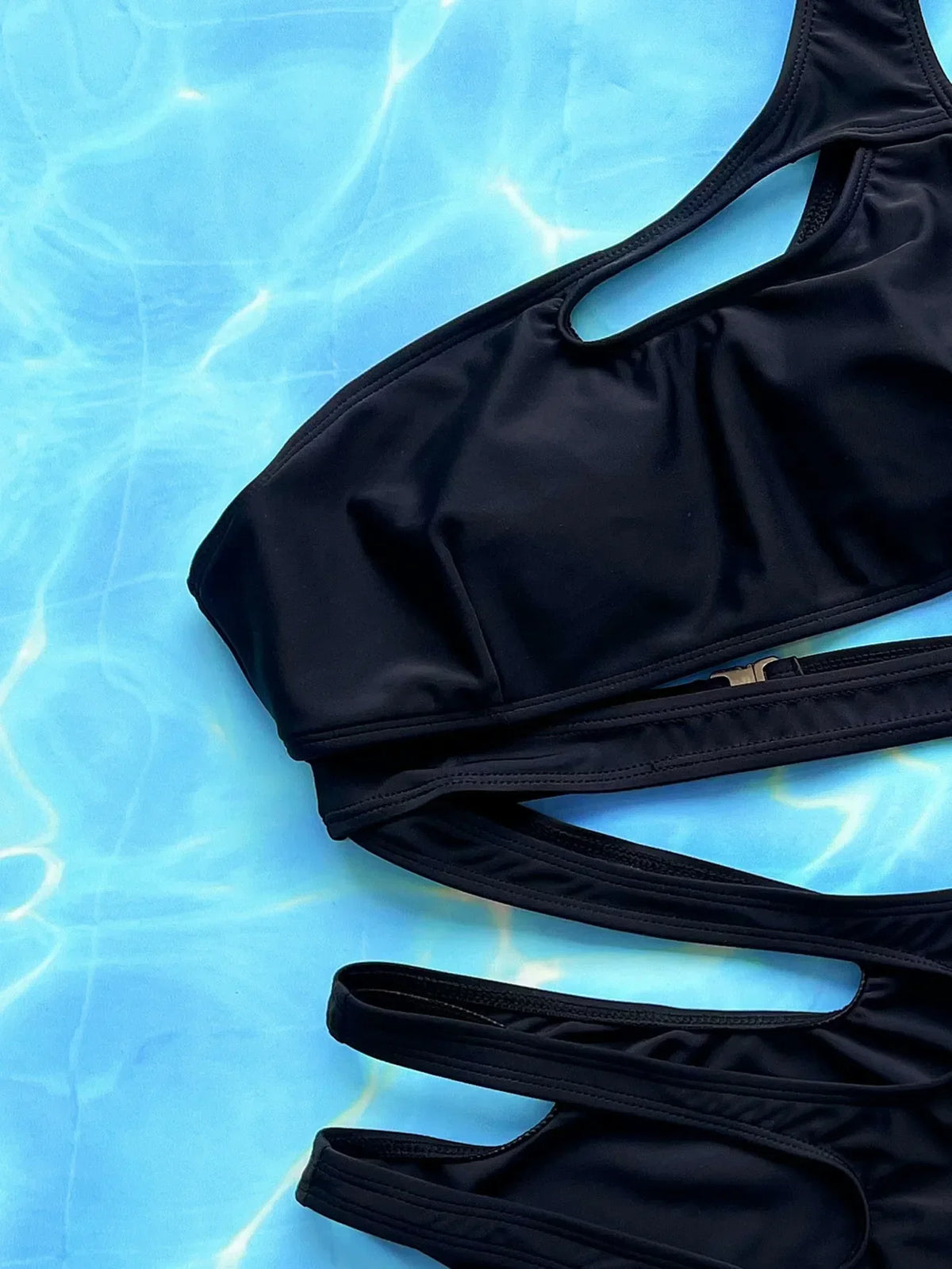 Sexy Hollow Out Bikini Set 2026 Women Black One Shoulder Bandage One Piece Swimsuit Summer Bathing Suit High Waist Swimwear