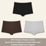 3PCS Women'sCotton Seamless Panties Sports Boxers Underwear Female Solid Color Briefs Cozy Lingerie Intimate Underpants XS-XL