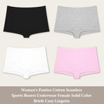 New 4PCS Women's Panties Cotton Seamless Sports Boxers Underwear Female Solid Color Cozy Lingerie Intimate Underpants XS-XL
