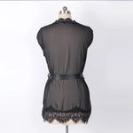 Sexy Lingerie Women Nightgown Black Lace Transparent Mini Dress with Belt and Panties Set Nightwear Sleepwear
