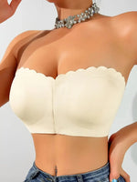 Solid Seamless Strapless Front Closure Wireless Strapless Bra, Sexy Comfy Push Up Bra, Women's Lingerie & Underwear