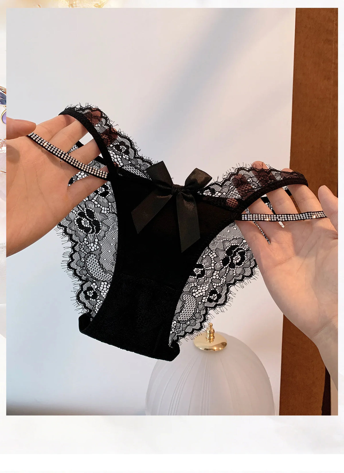 Rhinestones Girls Sexy G String Lace Panties Women Underwear Briefs Hollow Out Thong Transparent Lingerie Intimates