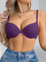 1Pcs Daily Basic Women's Bra Solid Front-Clasp Lining Push-Up Bra Comfortable Underwire T-Shirt Bra for Women
