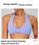 Fitness Sports Bra Women Halter Top High Support Push-up Open Back Gym Wear Hanging Neck Fitness Bar Yoga Bar Workout Underwear