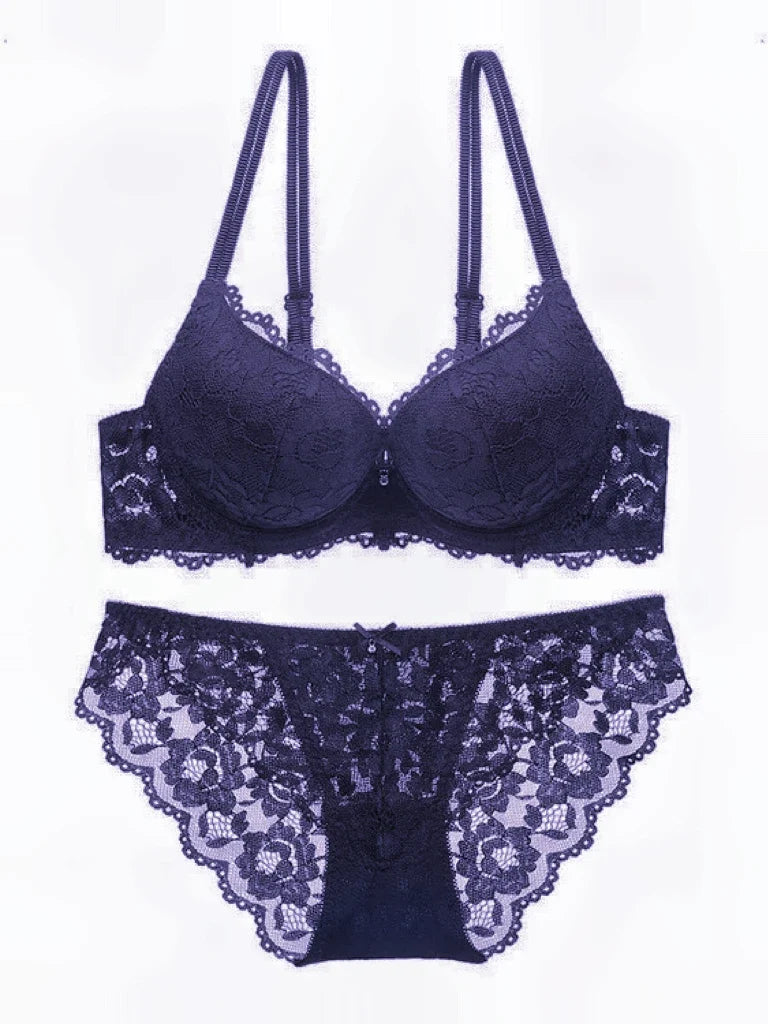 Hollow Lace Floral Sexy lingerie set Bow Padded Push Up women's bra Suitable for Small Busts sexy bras and panties