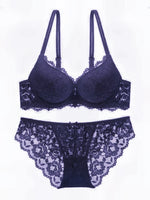 Hollow Lace Floral Sexy lingerie set Bow Padded Push Up women's bra Suitable for Small Busts sexy bras and panties