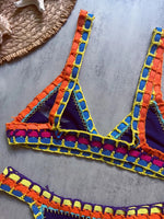 Sexy Black Patchwork Hand Crochet Bikini Set Women 2026 V Neck Push Up Bra Thong Swimsuit Beach Bathing Suit Knitted Swimwear