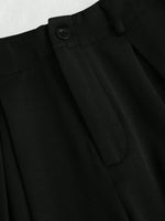 Women's Elegant Jacquard Pleating Wide-Leg Pants Office/Commuting Solid Color Loose Casual Suit Pants, Autumn/Winter