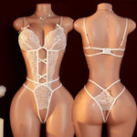 TransparentLace Lingerie Deep V Hollow Open Bra Erotic Lingerie Set Sexy Crotchless Bodysuit Temptation Pajamas Hot Underwear
