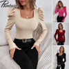 Phantasy New Y2k Tops Fashion Square Collar Slim Leg Sleeve Knitted Bubble Long Sleeve T-shirt Casual Style Vintage Clothing test
