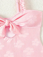 Light Pink One Piece Swimsuit for Women High Waist Hollow Out Ruffle Suspender Backless Monokini Bikini Beach Swimwear 2024 New