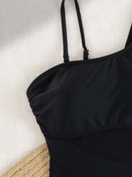 Vintage Black One Piece Swimsuit Skirt Sets Women Sexy One Shoulder Mesh Patchwork Slim Fit Tswimwear 2025 Beach Bathing Suits