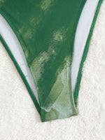 Sexy Green Tie Dye Gradient One Piece Swimsuit 2025 Women Luxury Metal Ring Linked Hollow Backless Bathing Suit Holiday Swimwear