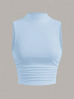 Casual Mock Neck Sleeveless Tank Top for Women Summer Sexy Solid Color Slim Fit Stand Collar Crop Top Streetwear 2024