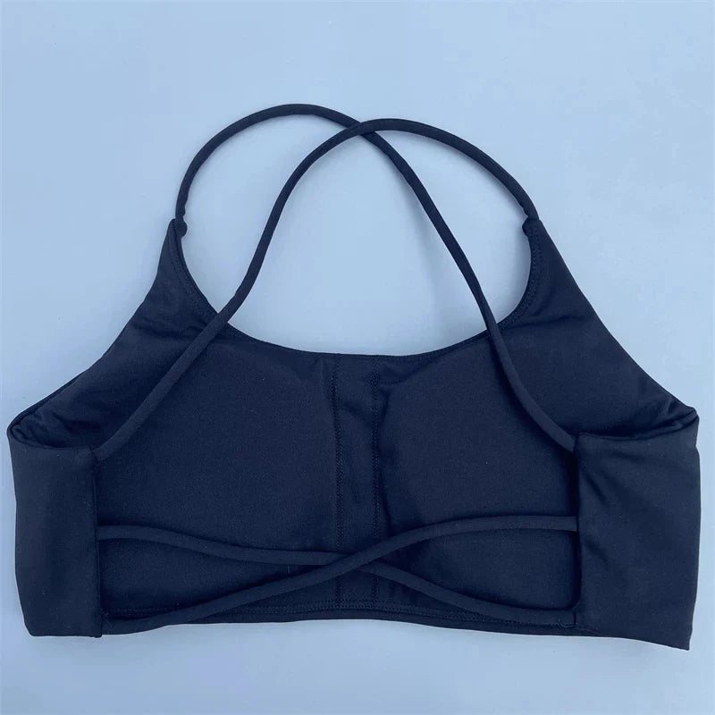 Solid Color Tight Comprehensive Training Women Fitness Bra Cross Back Yoga Underwear Gym Sport Top Hollow Back Push Up Chest Pad