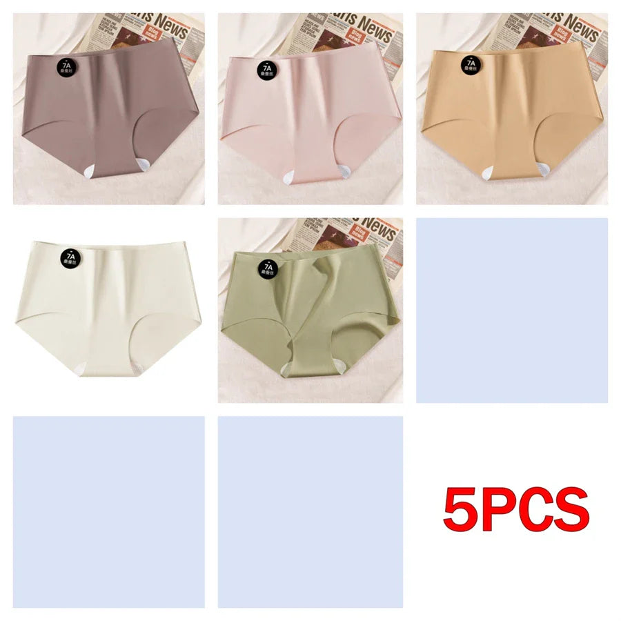 5PCS Seamless Mulberry Silk Underwear Ultral Thin Women's Panties Sexy High Elastic Invisible Briefs Soft Underpants Lingerie