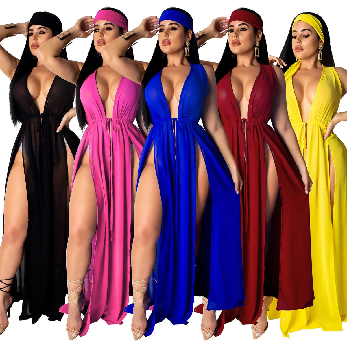 Loose Chiffon Beach Dress Sexy Women Solid Elegant Split Summer Maxi Dress Vestidos