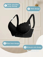 Sexy Women's A B C D Cup Large Size Lace Bras, Lace Splicing Underwire Bra, Push-Up and Side Breast Minimizing, Comfortable Women's Lingerie Bra