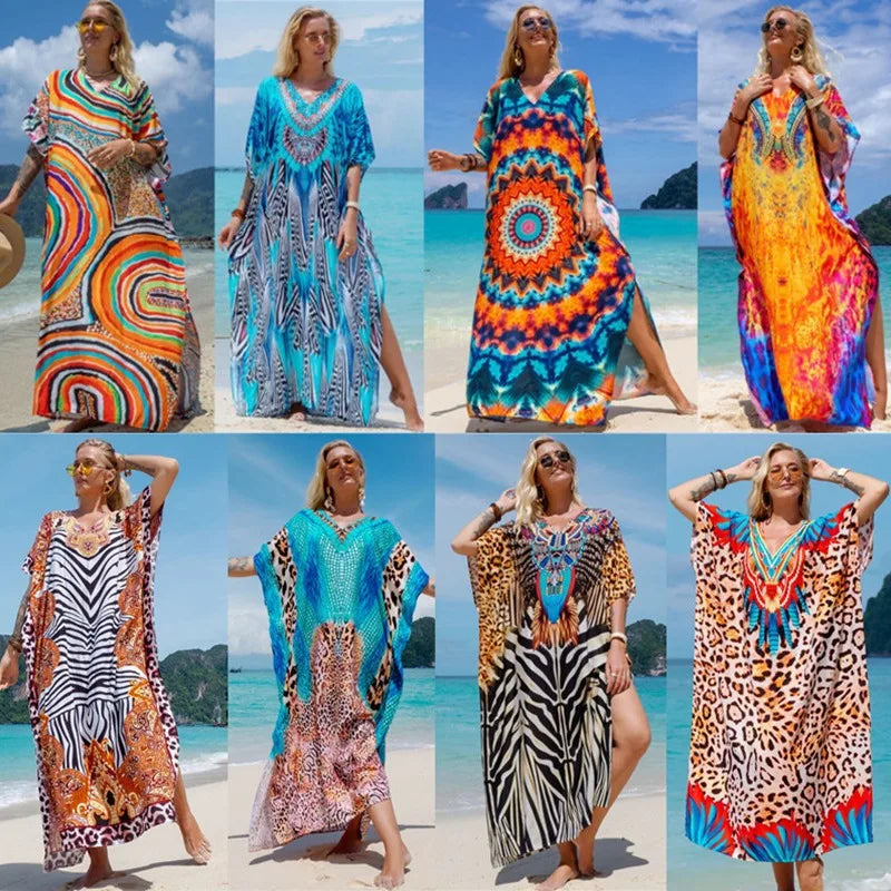 Kaftan Dresses for Women Plus Size Bathing Suit Cover Up Vneck Batwing Dress Loose Fit Moroccan Caftan Mumu Dresses