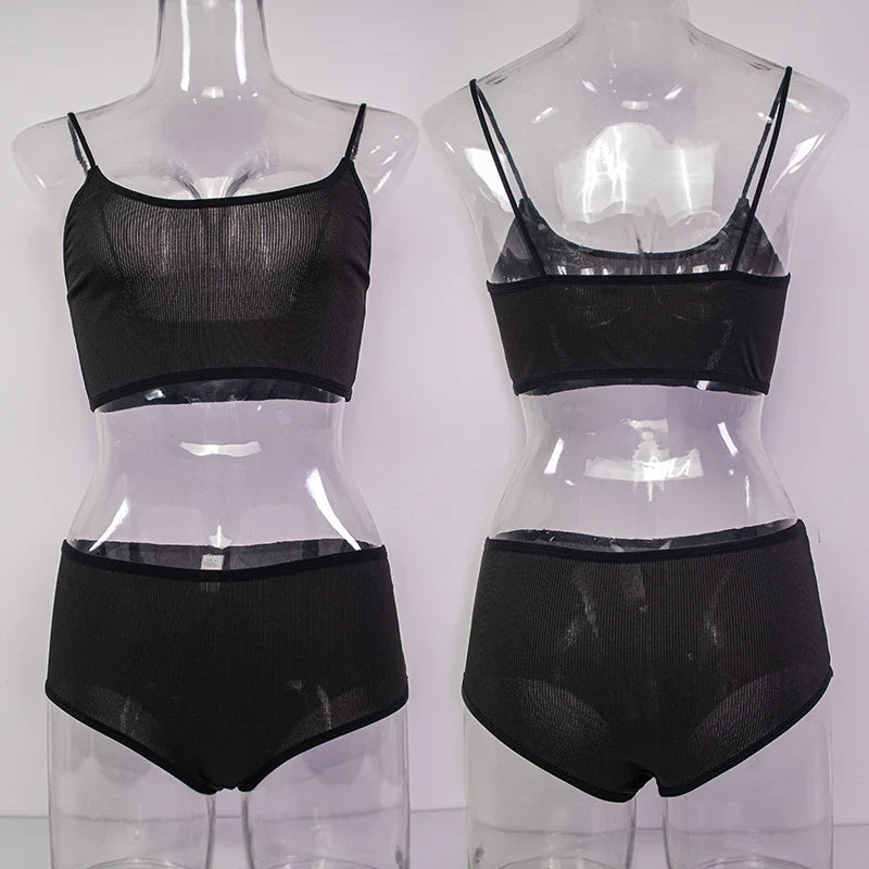 2pcs/pack Seamless Women Underwear Set Wireless Panties and Bra Sexy Briefs Tank Crop Top Brassiere Black Sexy Lingerie Sets