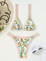2026 Sexy Orange Print Micro Bikini Women Double Strap Push Up Bra Hollow Out Thong Swimsuit Beach Bathing Suit Holiday Swimwear