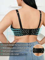 Plus Size Heart Pattern Women's Bra Stylish Push up Bra Rhinestones Adjustable Wide Straps Underwire Thin Cup Comfy Lingerie
