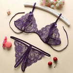 Lace Sexy Lingerie Bra Set Transparent Underwear Erotic Strappy HollowLingerie Set Hot Garter & Thong Women Porn White Bra Set