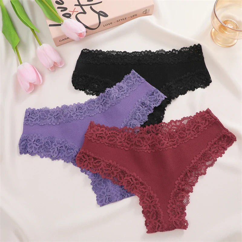 New Lace Seamless Cotton Panties Ribbed Maillard Brazilian Pants LowWaist Women Panties Breathable Girls Underwear Soft Lingerie
