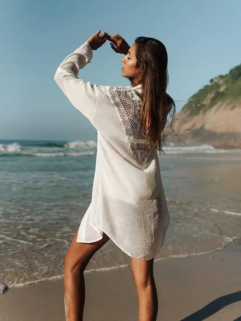 Crochet White Knitted Beach Cover Up Dress Tunic Long Pareos Bikinis Cover Ups Swim Cover Up Robe Plage Beachwear