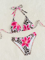 2025 New Women's Black Ground White Dot Printed Swimsuit Halter Neck Low Waist Bikini Set For Summer Female Swimwear Brazilian