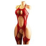 Crotchless Lingerie For Women Fishnet Teddy Bra Set Sexy Erotic Mesh Hollow Bodystockings Lace Hot Hanging Neck Bodysuits Sets
