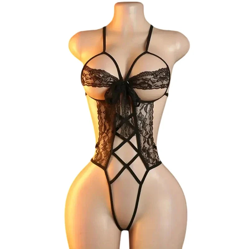 Sexy Lingerie Woman Lace Transparent Underwear Sexua Temptation Teddy Lingerie Deep V Open Bra Hot Dress Crotchless Bodysuits