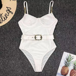 2024 New Sexy Velvet One-Piece Black Bikini Belt Swimsuit Women Solid Push Up Swimwear Female Brazilian Beach Bathing Suit
